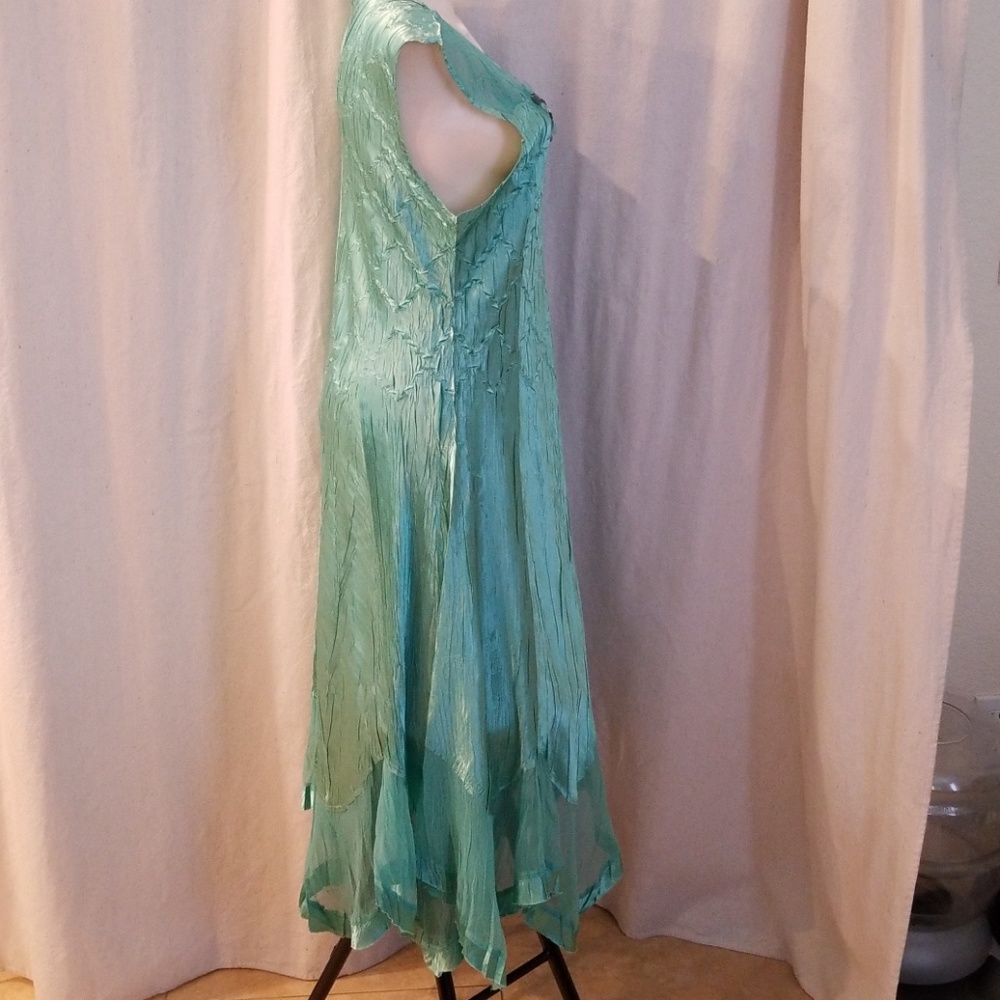 Komarov Teal Green Beaded Chiffon Dress Womens  L - Picture 5 of 8